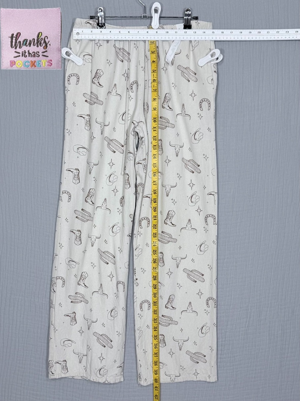 Cali 1850 Western Print Linen Blend Drawstring Lounge Pants Medium - Picture 3 of 6